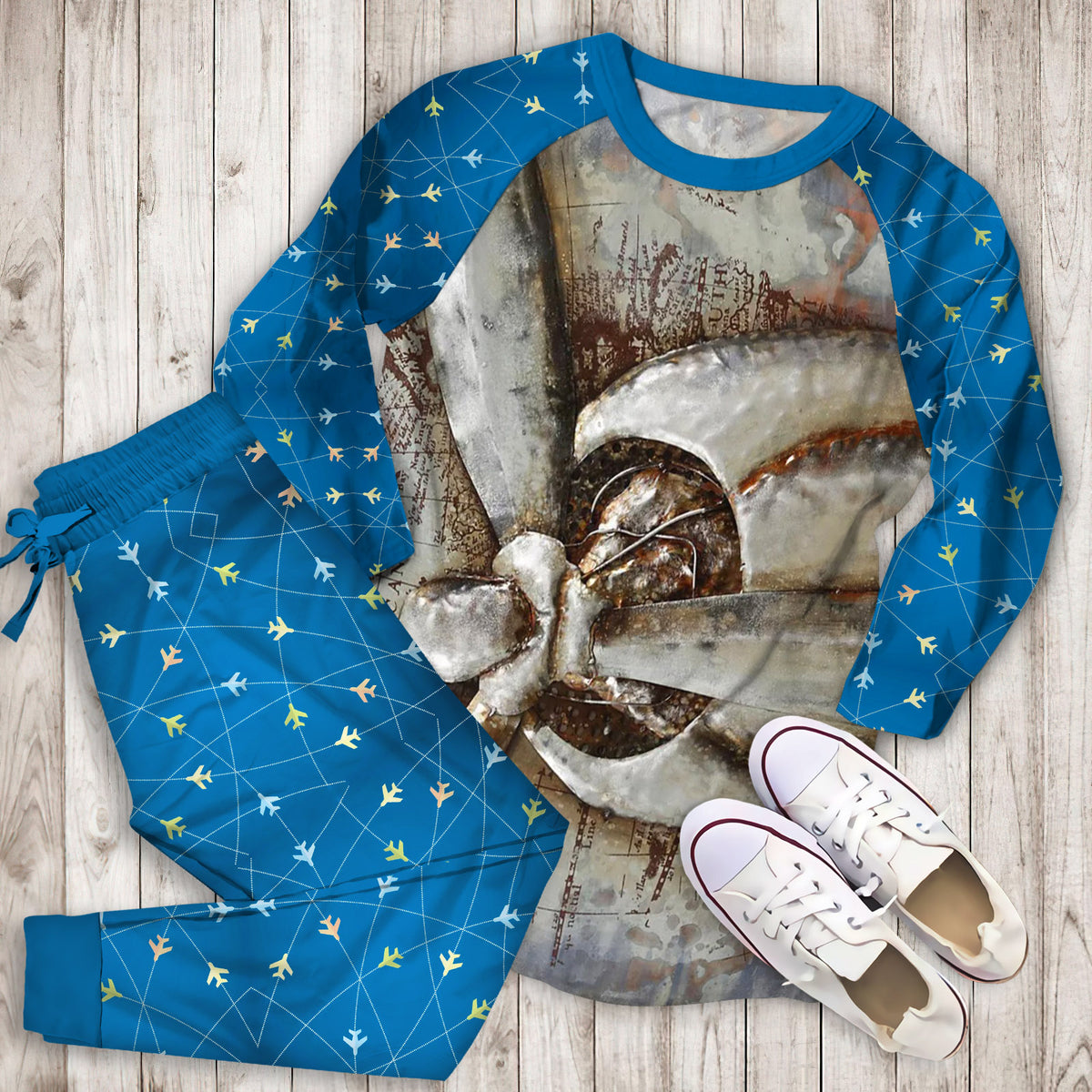 Airplane Pajama Set | Pajamas | Cotton Sleepwear Sets | Soft Long Sleeve Pjs | Raglan Shirt and Pants Set
