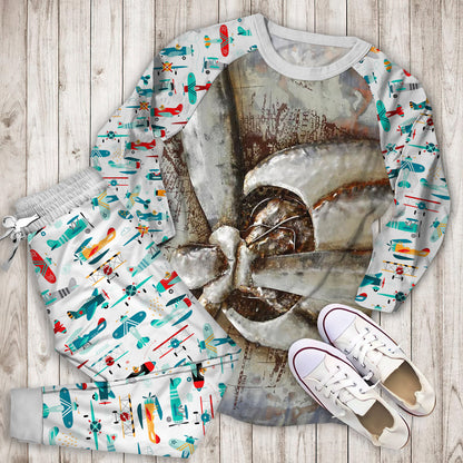 Airplane Pajama Set | Pajamas | Cotton Sleepwear Sets | Soft Long Sleeve Pjs | Raglan Shirt and Pants Set
