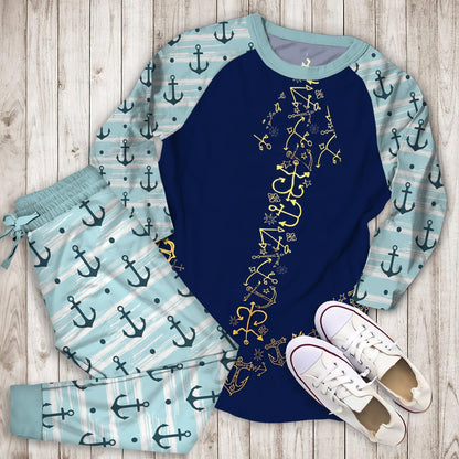 Scenery Anchor Pajama Set | Pajamas | Cotton Sleepwear Sets | Soft Long Sleeve Pjs | Raglan Shirt and Pants Set