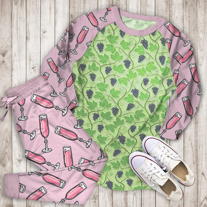 Wine Grape Thmed Pajama Set | Pajamas | Cotton Sleepwear Sets | Soft Long Sleeve Pjs | Raglan Shirt and Pants Set