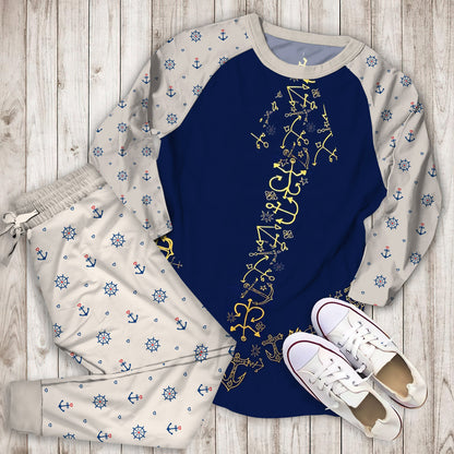 Scenery Anchor Pajama Set | Pajamas | Cotton Sleepwear Sets | Soft Long Sleeve Pjs | Raglan Shirt and Pants Set