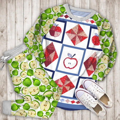 Apple Pajama Set | Pajamas | Cotton Sleepwear Sets | Soft Long Sleeve Pjs | Raglan Shirt and Pants Set
