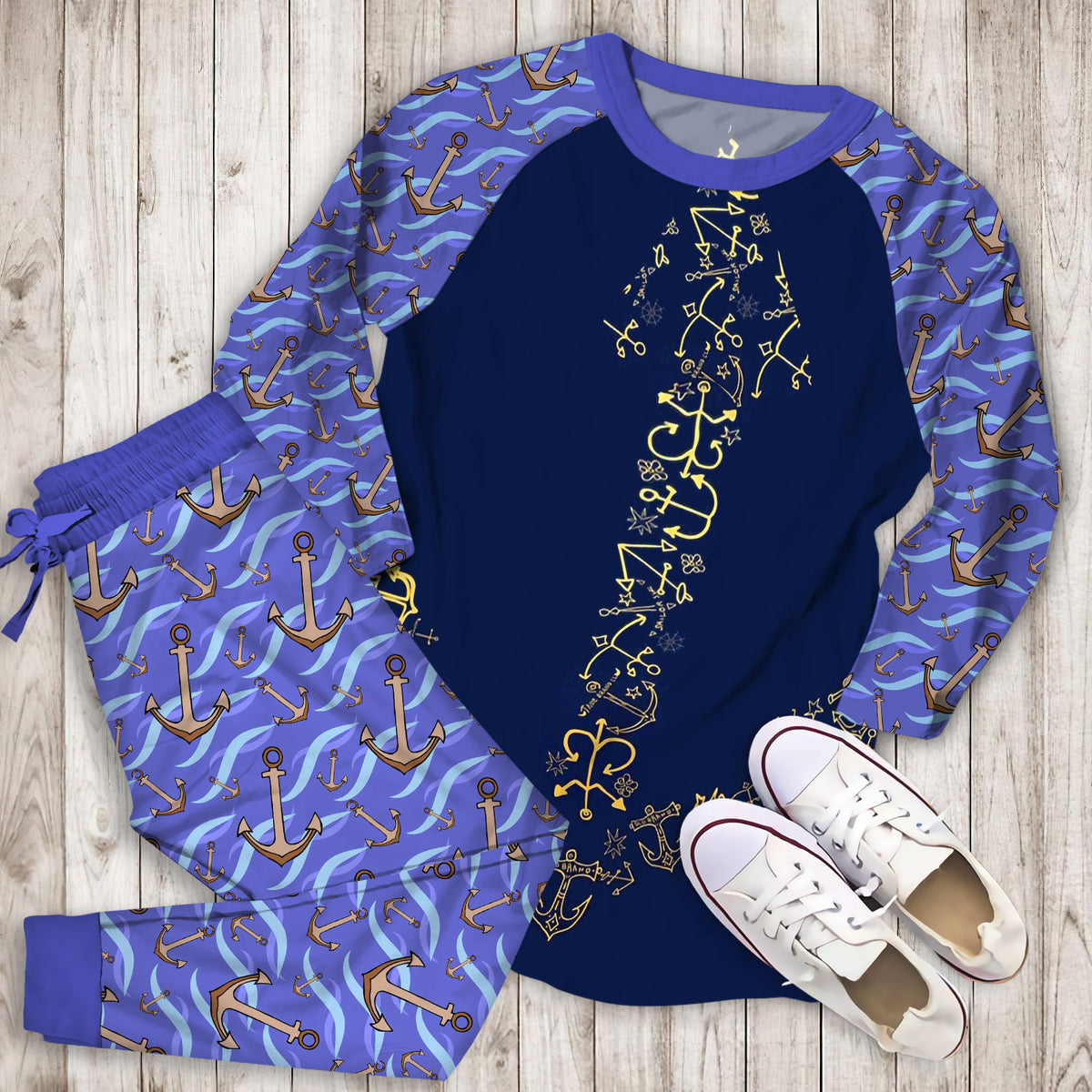 Scenery Anchor Pajama Set | Pajamas | Cotton Sleepwear Sets | Soft Long Sleeve Pjs | Raglan Shirt and Pants Set