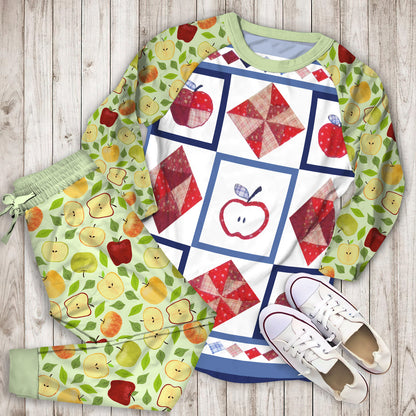 Apple Pajama Set | Pajamas | Cotton Sleepwear Sets | Soft Long Sleeve Pjs | Raglan Shirt and Pants Set
