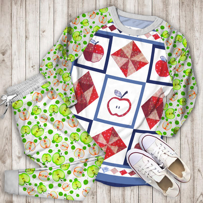 Apple Pajama Set | Pajamas | Cotton Sleepwear Sets | Soft Long Sleeve Pjs | Raglan Shirt and Pants Set