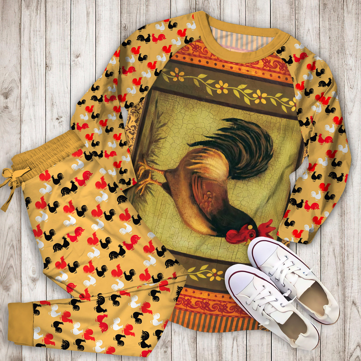 Rooster Pajama Set | Pajamas | Cotton Sleepwear Sets | Soft Long Sleeve Pjs | Raglan Shirt and Pants Set