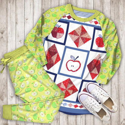 Apple Pajama Set | Pajamas | Cotton Sleepwear Sets | Soft Long Sleeve Pjs | Raglan Shirt and Pants Set