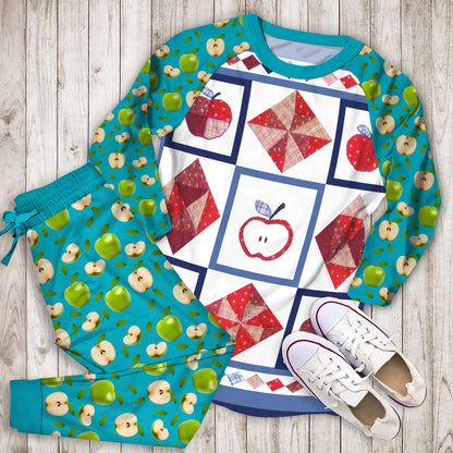 Apple Pajama Set | Pajamas | Cotton Sleepwear Sets | Soft Long Sleeve Pjs | Raglan Shirt and Pants Set
