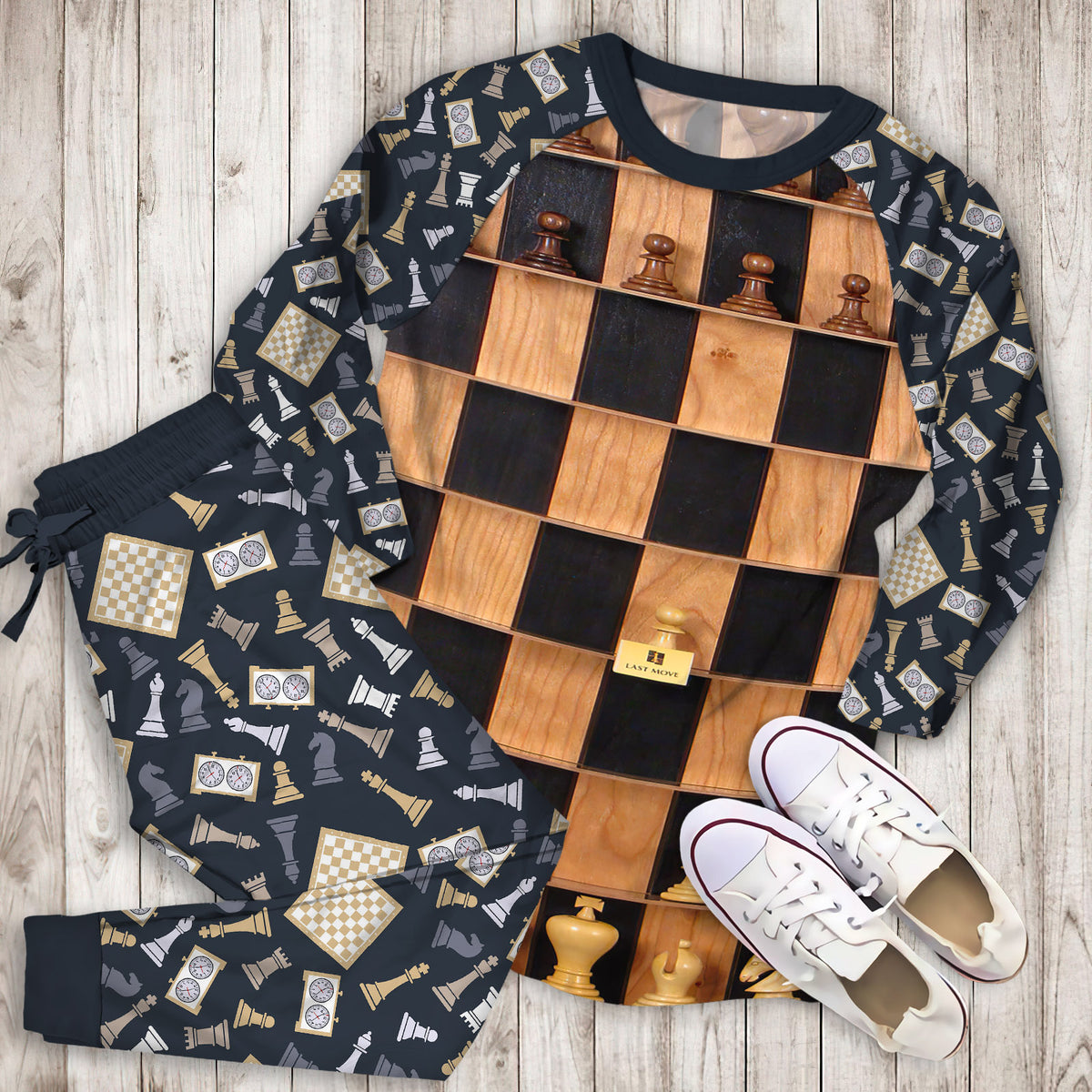 Walgal Knowledge Chess Rule Pajama Set |Sleepwear Pjs Sets | Raglan Shirt Pants Set