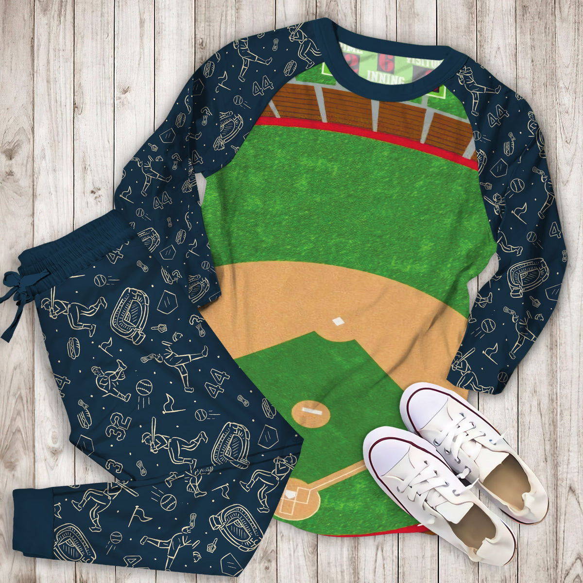 Baseball Pajama Set | Pajamas | Cotton Sleepwear Sets | Soft Long Sleeve Pjs | Raglan Shirt and Pants Set
