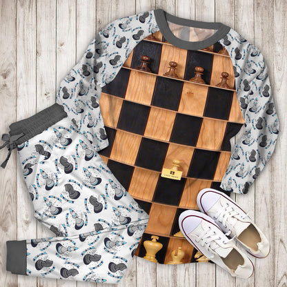 Walgal Knowledge Chess Rule Pajama Set |Sleepwear Pjs Sets | Raglan Shirt Pants Set