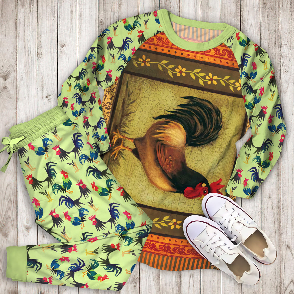 Rooster Pajama Set | Pajamas | Cotton Sleepwear Sets | Soft Long Sleeve Pjs | Raglan Shirt and Pants Set