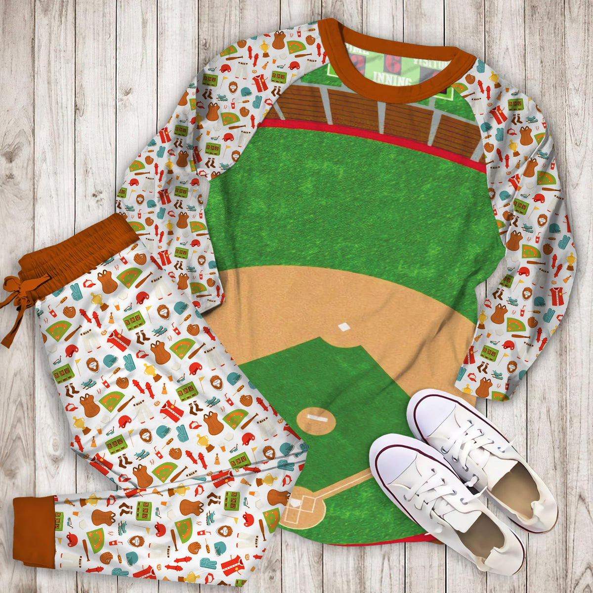 Baseball Pajama Set | Pajamas | Cotton Sleepwear Sets | Soft Long Sleeve Pjs | Raglan Shirt and Pants Set
