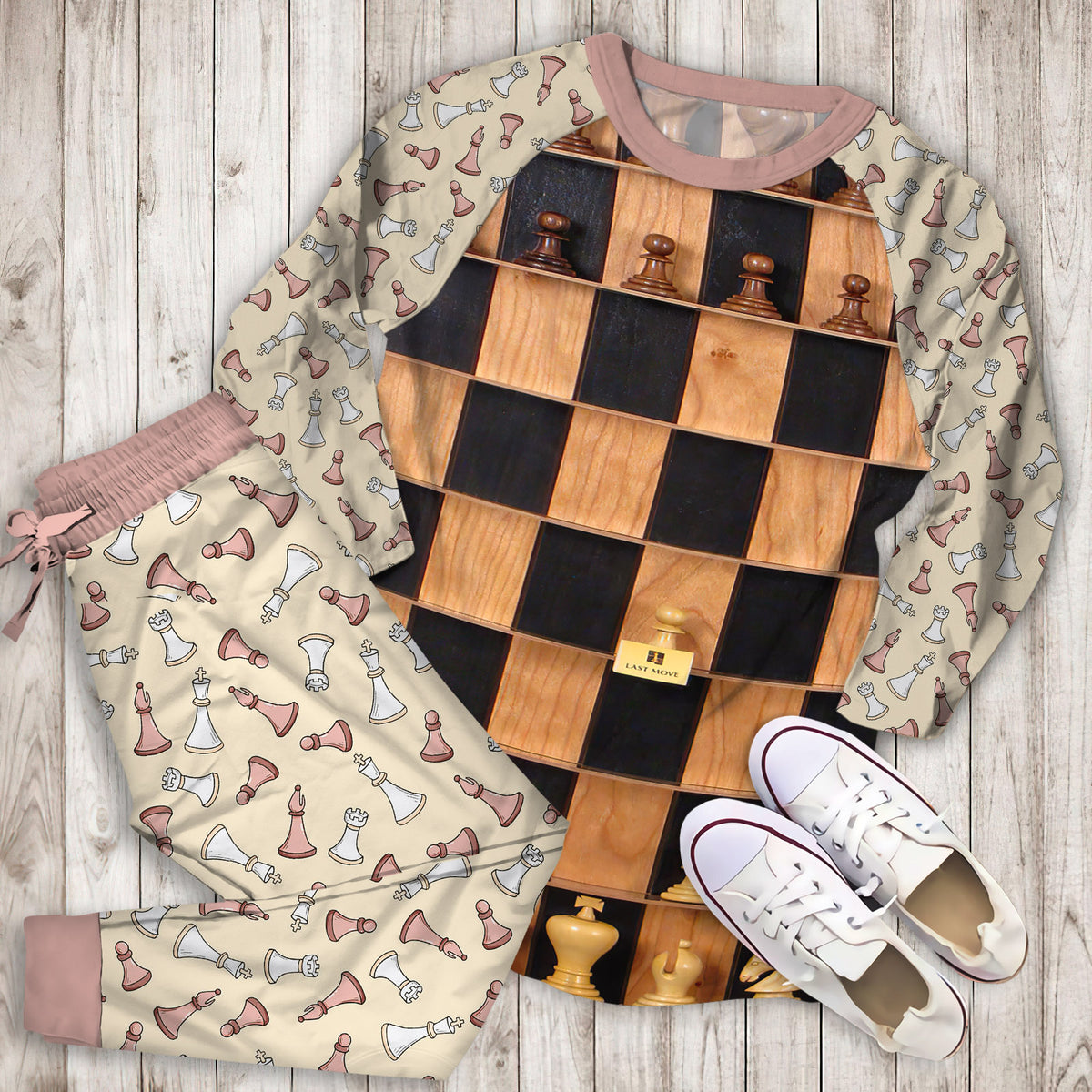 Walgal Knowledge Chess Rule Pajama Set |Sleepwear Pjs Sets | Raglan Shirt Pants Set