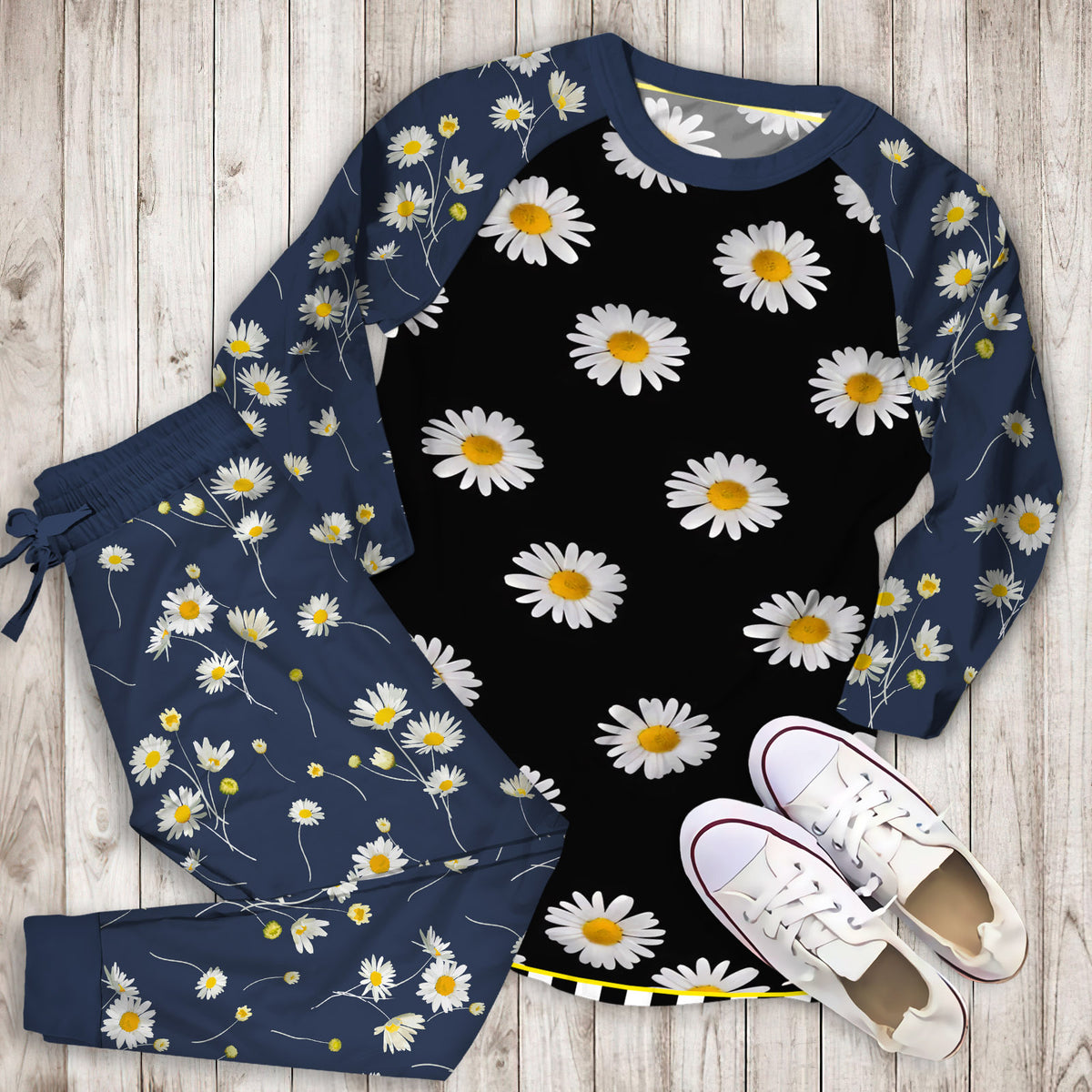 Daisy Pajama Set | Pajamas | Cotton Sleepwear Sets | Soft Long Sleeve Pjs | Raglan Shirt and Pants Set