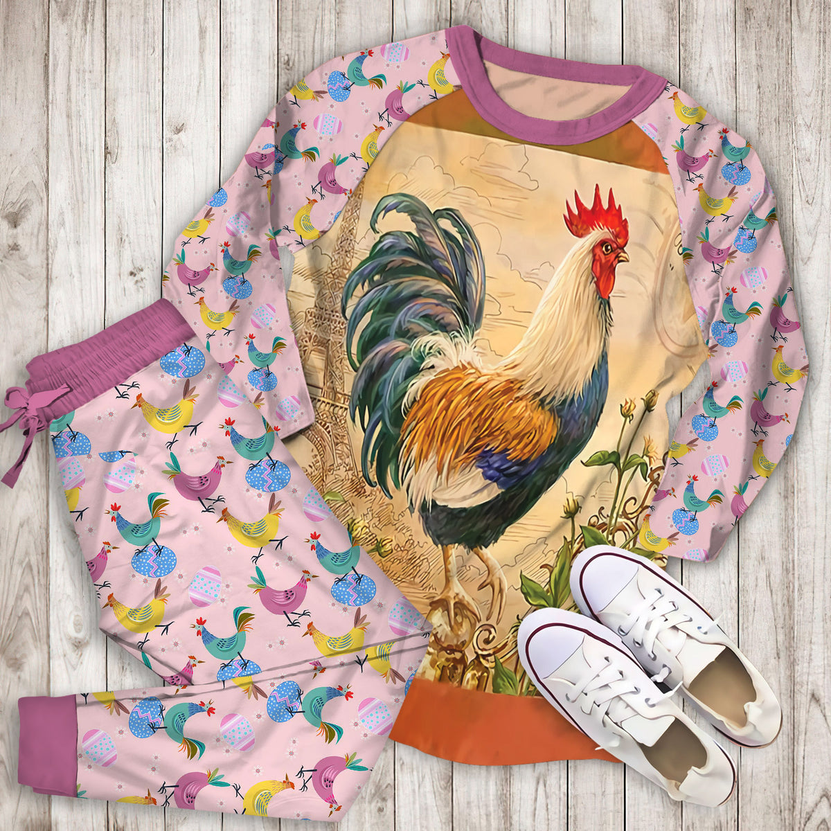 Chicken Pajama Set | Pajamas | Cotton Sleepwear Sets | Soft Long Sleeve Pjs | Raglan Shirt and Pants Set
