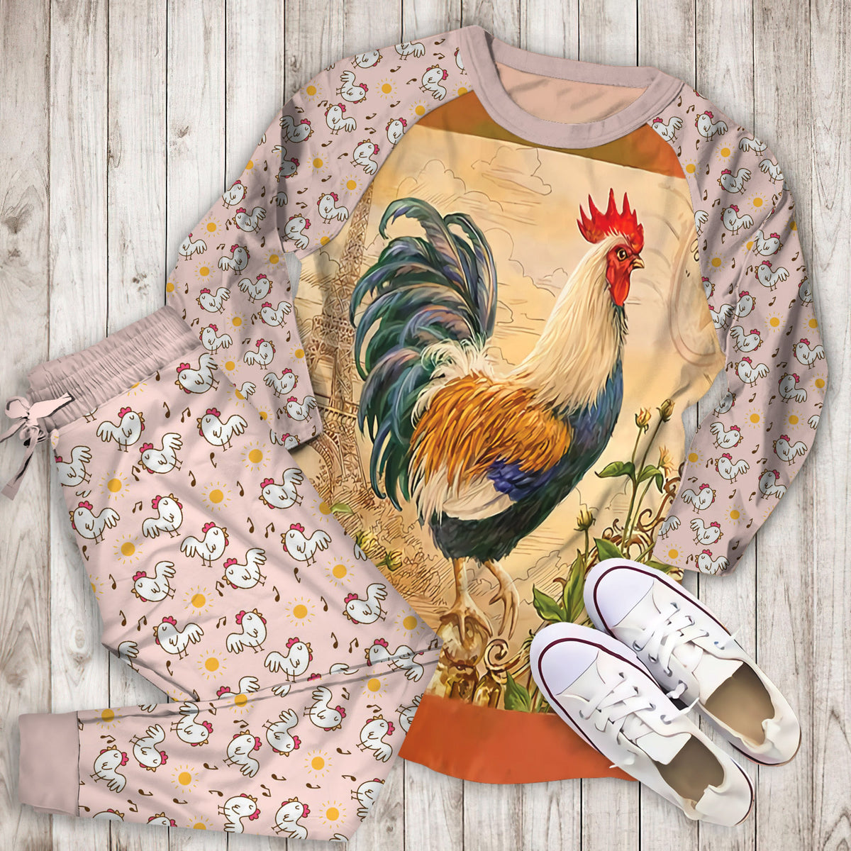 Chicken Pajama Set | Pajamas | Cotton Sleepwear Sets | Soft Long Sleeve Pjs | Raglan Shirt and Pants Set