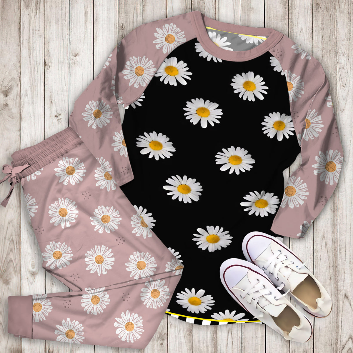 Daisy Pajama Set | Pajamas | Cotton Sleepwear Sets | Soft Long Sleeve Pjs | Raglan Shirt and Pants Set