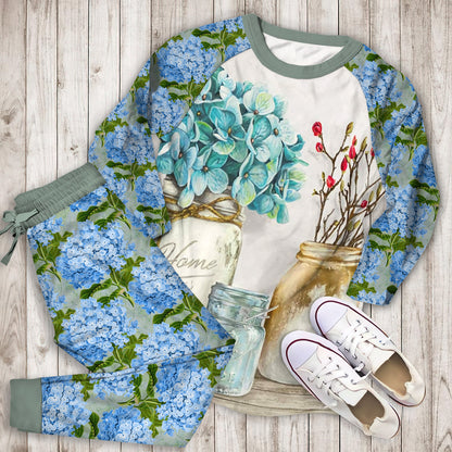 Hydrangea Floral Pajama Set |Sleepwear Pjs Sets | Raglan Shirt Pants Set