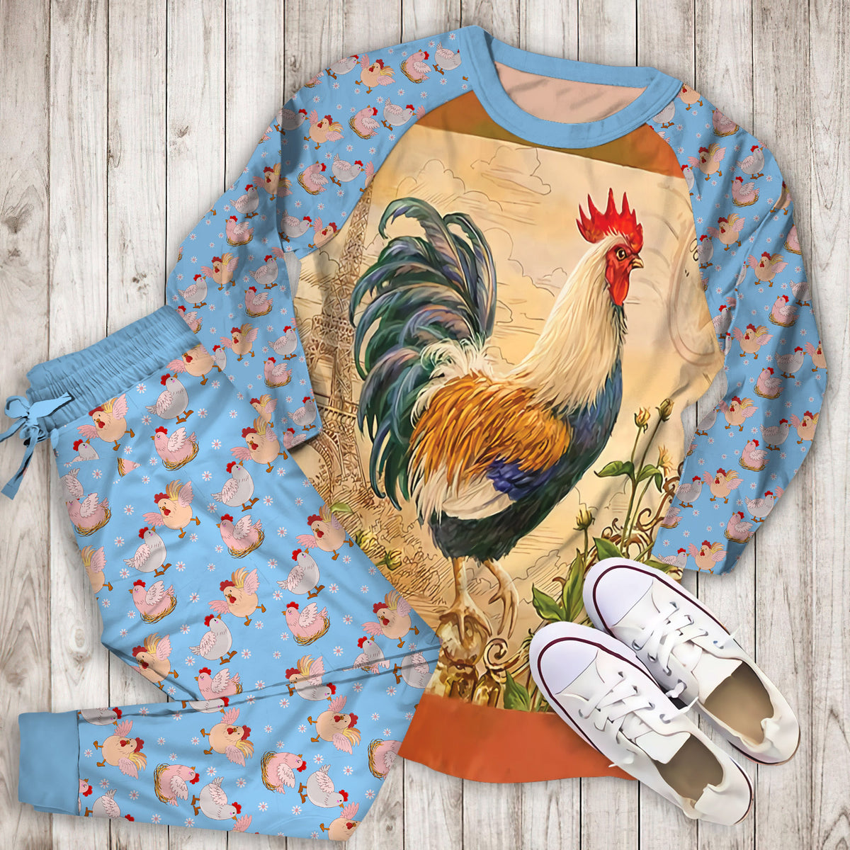 Chicken Pajama Set | Pajamas | Cotton Sleepwear Sets | Soft Long Sleeve Pjs | Raglan Shirt and Pants Set