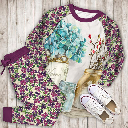Hydrangea Floral Pajama Set |Sleepwear Pjs Sets | Raglan Shirt Pants Set