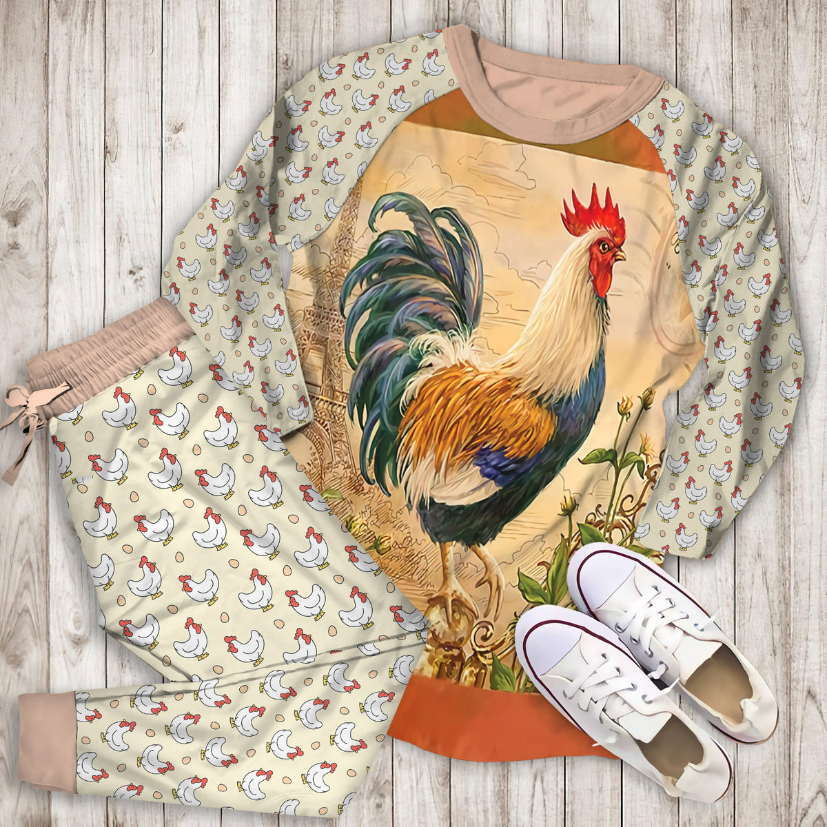 Chicken Pajama Set | Pajamas | Cotton Sleepwear Sets | Soft Long Sleeve Pjs | Raglan Shirt and Pants Set