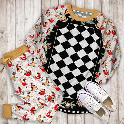 Black Rooster Pajama Set | Pajamas | Cotton Sleepwear Sets | Soft Long Sleeve Pjs | Raglan Shirt and Pants Set