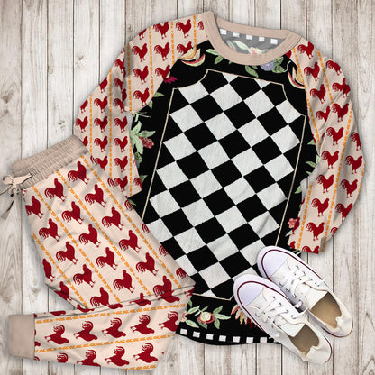 Black Rooster Pajama Set | Pajamas | Cotton Sleepwear Sets | Soft Long Sleeve Pjs | Raglan Shirt and Pants Set