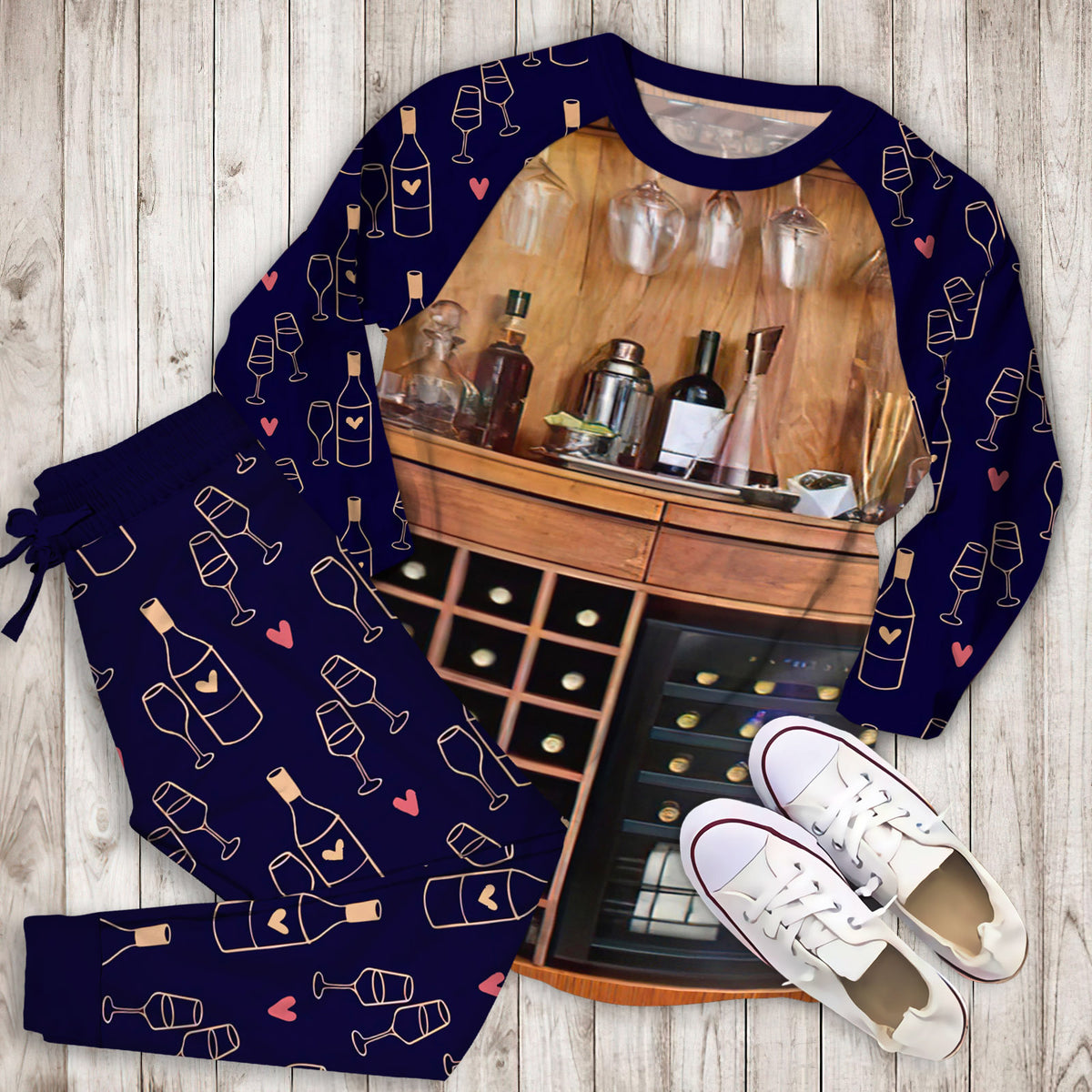 Wine Name Pajama Set | Pajamas | Cotton Sleepwear Sets | Soft Long Sleeve Pjs | Raglan Shirt and Pants Set