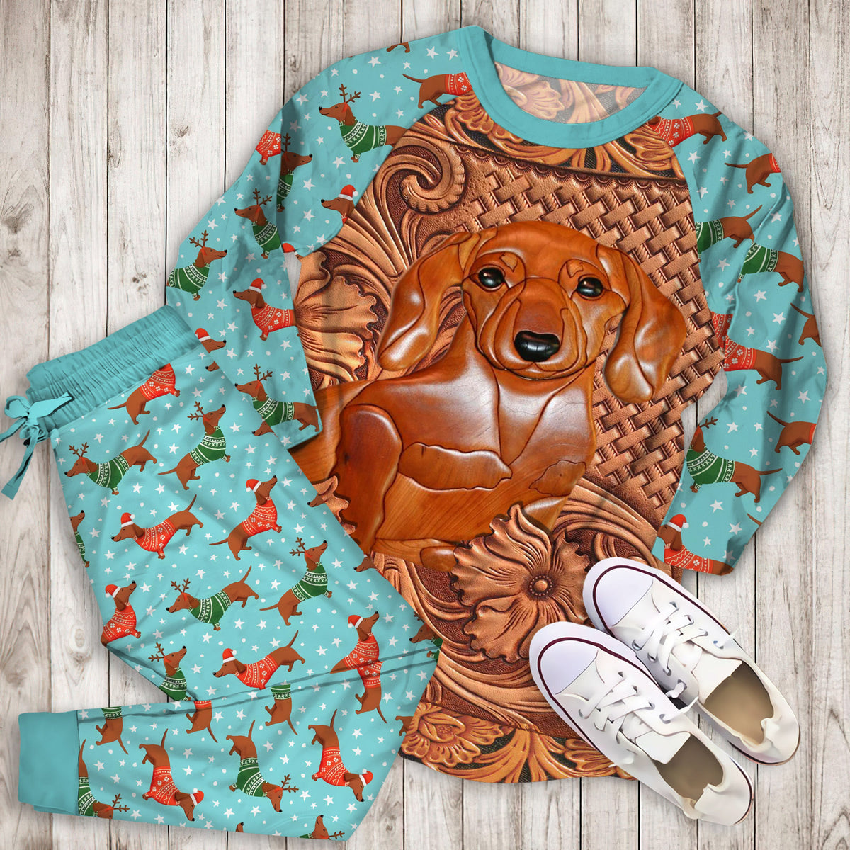 Dachshund Pajama Set | Pajamas | Cotton Sleepwear Sets | Soft Long Sleeve Pjs | Raglan Shirt and Pants Set