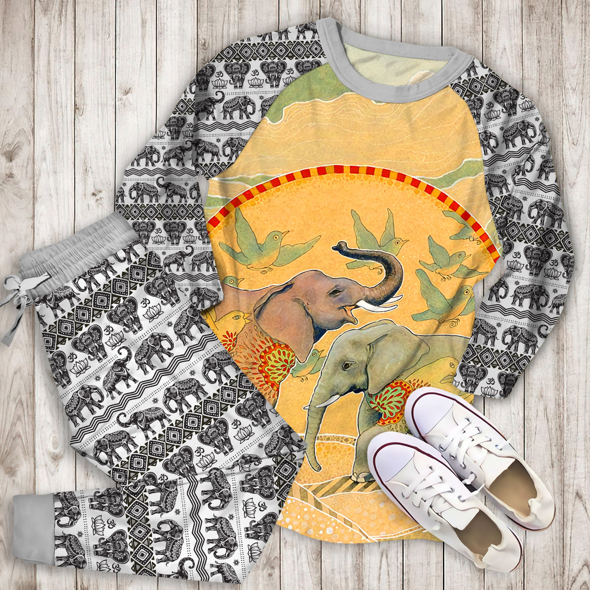 Elephant Pajama Set | Pajamas | Cotton Sleepwear Sets | Soft Long Sleeve Pjs | Raglan Shirt and Pants Set