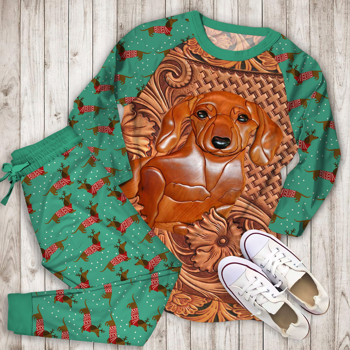 Dachshund Pajama Set | Pajamas | Cotton Sleepwear Sets | Soft Long Sleeve Pjs | Raglan Shirt and Pants Set