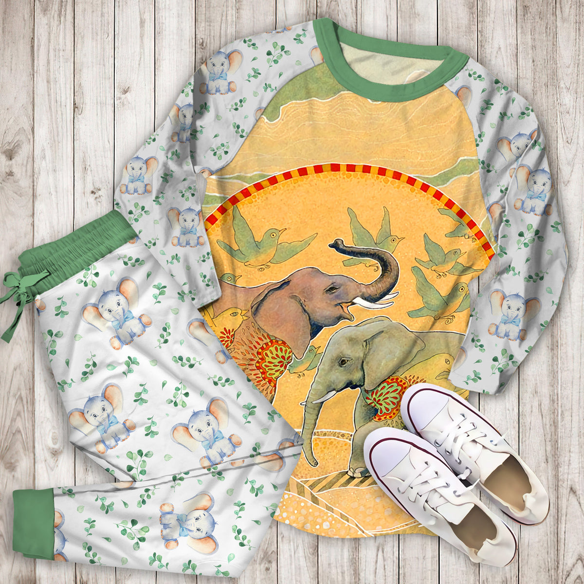 Elephant Pajama Set | Pajamas | Cotton Sleepwear Sets | Soft Long Sleeve Pjs | Raglan Shirt and Pants Set