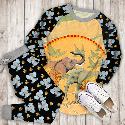Elephant Pajama Set | Pajamas | Cotton Sleepwear Sets | Soft Long Sleeve Pjs | Raglan Shirt and Pants Set