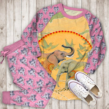 Elephant Pajama Set | Pajamas | Cotton Sleepwear Sets | Soft Long Sleeve Pjs | Raglan Shirt and Pants Set