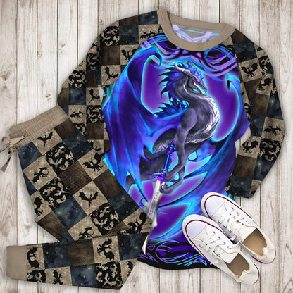 Blue Dragon Pajama Set |Sleepwear Pjs Sets | Raglan Shirt Pants Set