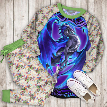 Blue Dragon Pajama Set |Sleepwear Pjs Sets | Raglan Shirt Pants Set
