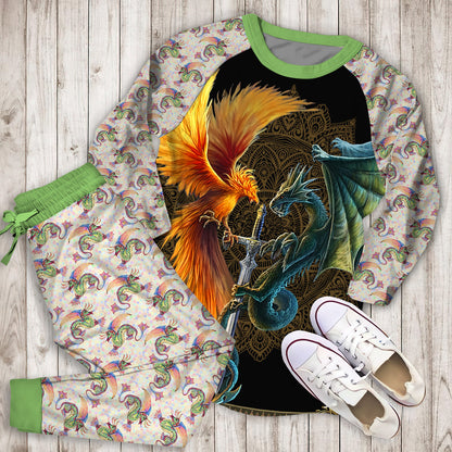 Dragon And Phoenix Pajama Set |Sleepwear Pjs Sets | Raglan Shirt Pants Set