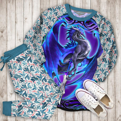 Blue Dragon Pajama Set |Sleepwear Pjs Sets | Raglan Shirt Pants Set