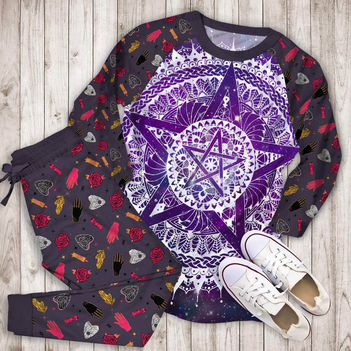 Wicca Pajama Set | Pajamas | Cotton Sleepwear Sets | Soft Long Sleeve Pjs | Raglan Shirt and Pants Set