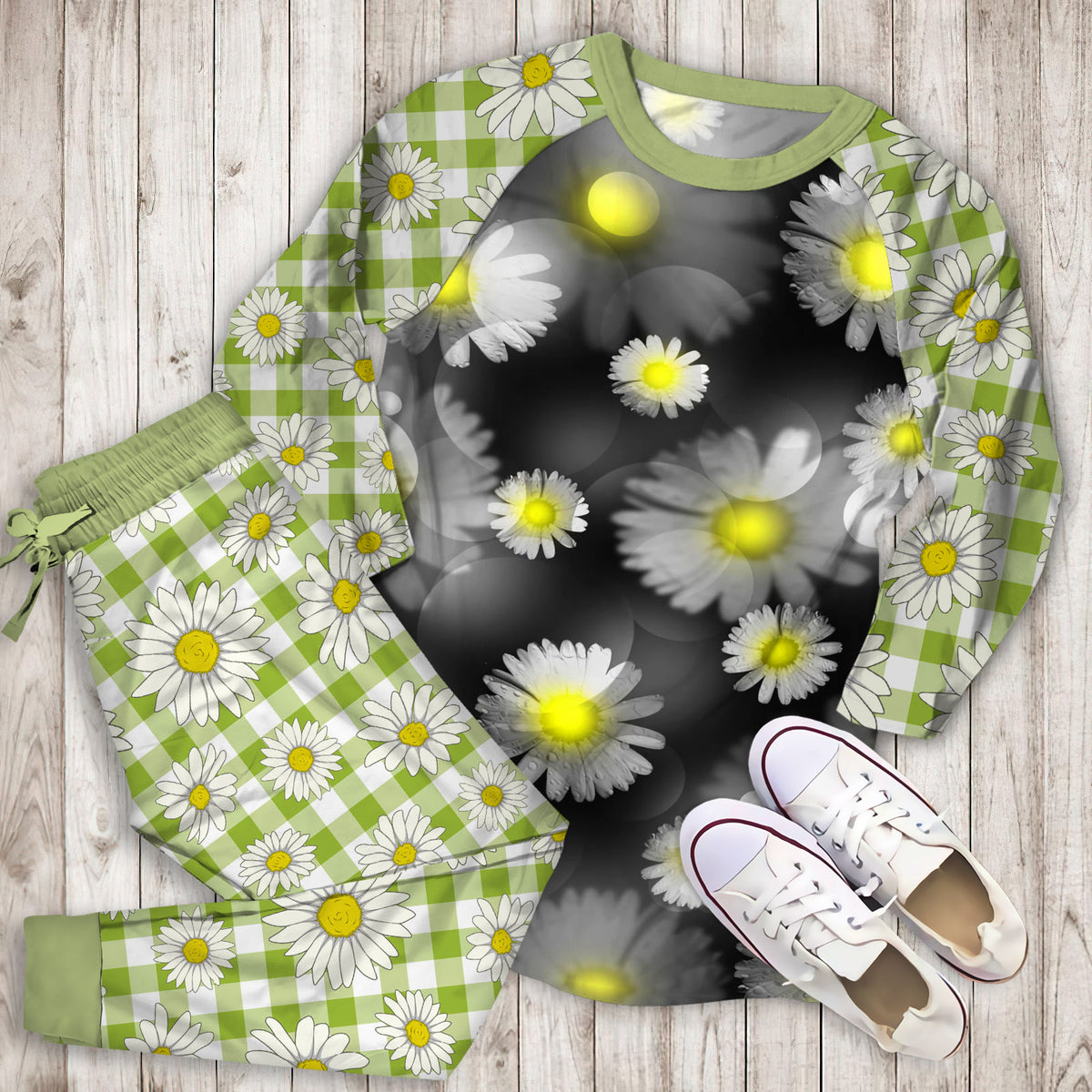 Daisy Pajama Set | Pajamas | Cotton Sleepwear Sets | Soft Long Sleeve Pjs | Raglan Shirt and Pants Set
