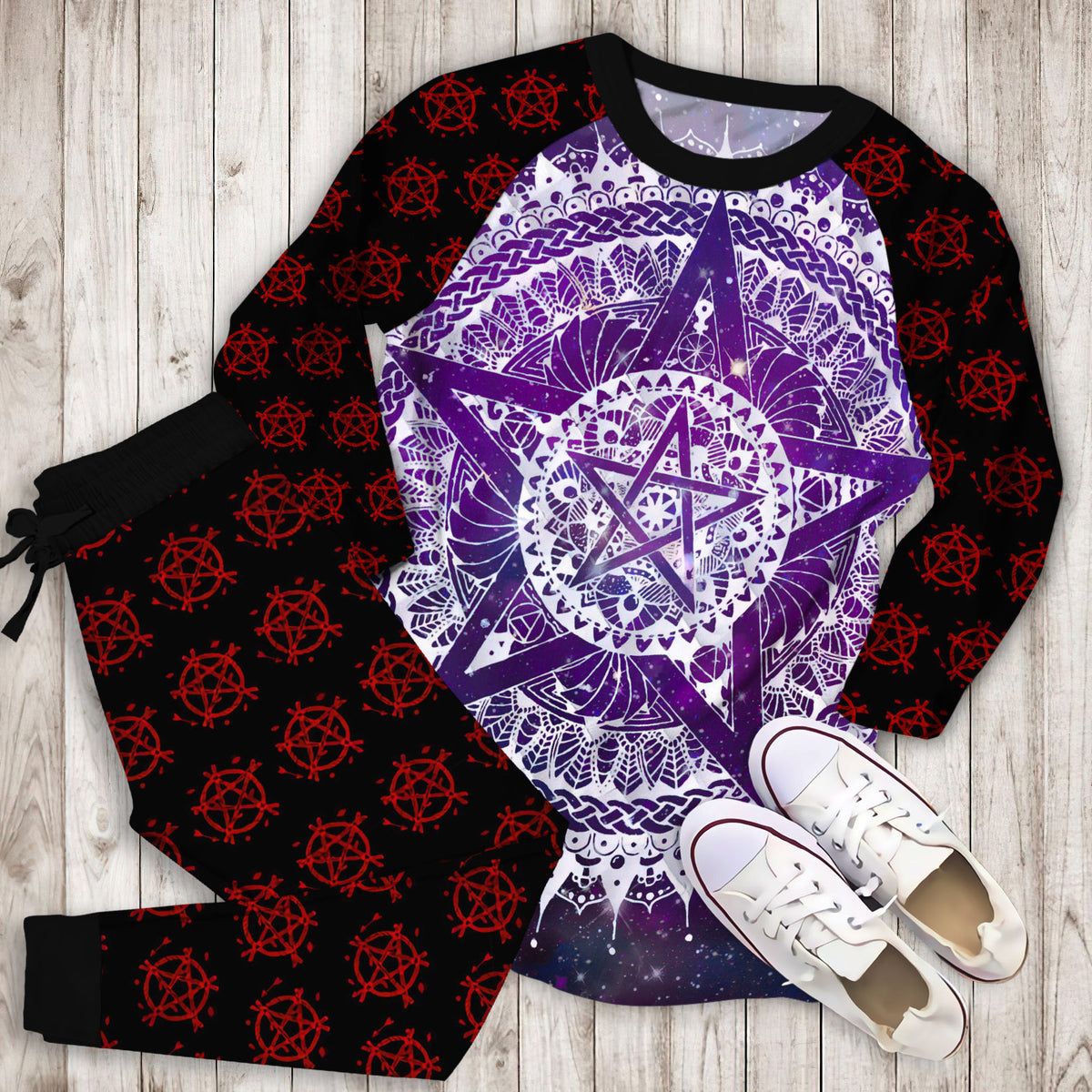 Wicca Pajama Set | Pajamas | Cotton Sleepwear Sets | Soft Long Sleeve Pjs | Raglan Shirt and Pants Set