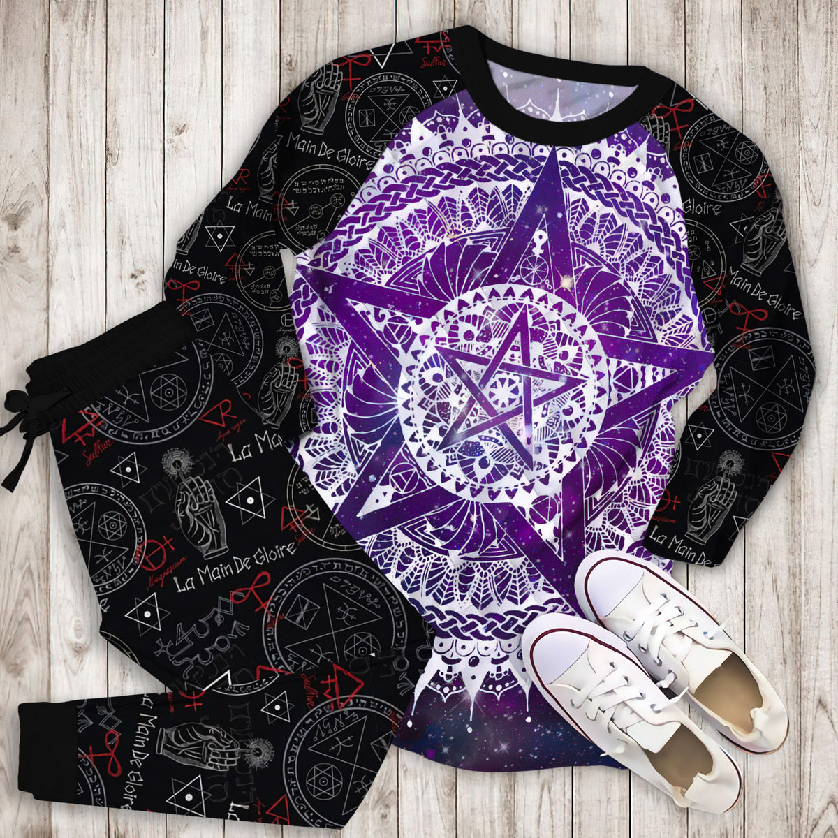 Wicca Pajama Set | Pajamas | Cotton Sleepwear Sets | Soft Long Sleeve Pjs | Raglan Shirt and Pants Set