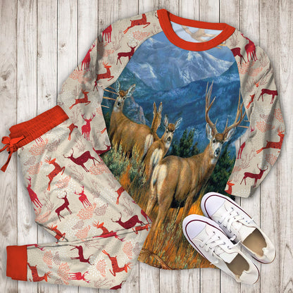 Mule Deer Painting Art Pajama Set | Pajamas | Cotton Sleepwear Sets | Soft Long Sleeve Pjs | Raglan Shirt and Pants Set