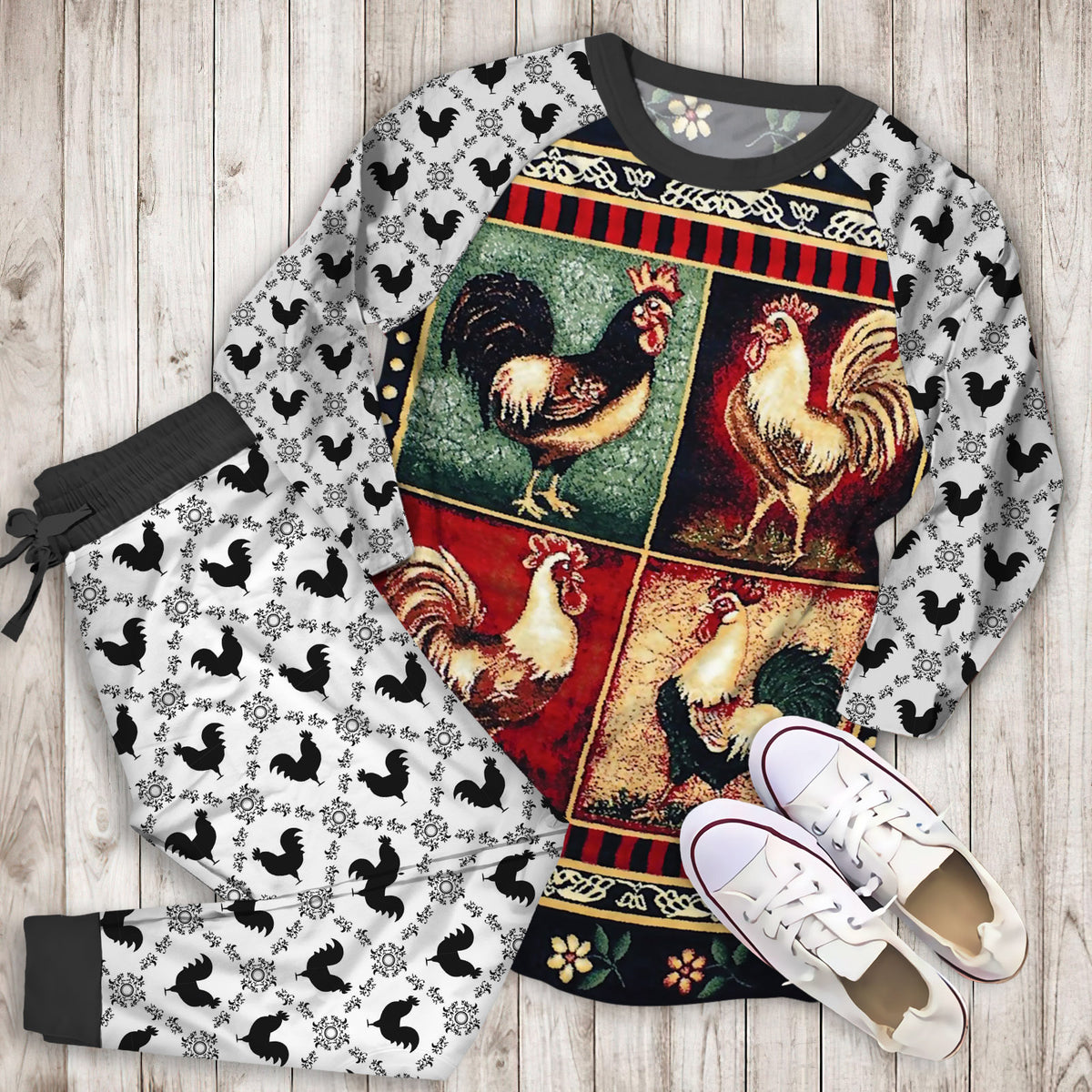 Rooster Pajama Set |Sleepwear Pjs Sets | Raglan Shirt Pants Set