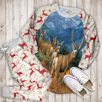 Mule Deer Painting Art Pajama Set | Pajamas | Cotton Sleepwear Sets | Soft Long Sleeve Pjs | Raglan Shirt and Pants Set