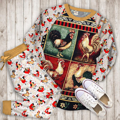 Rooster Pajama Set |Sleepwear Pjs Sets | Raglan Shirt Pants Set