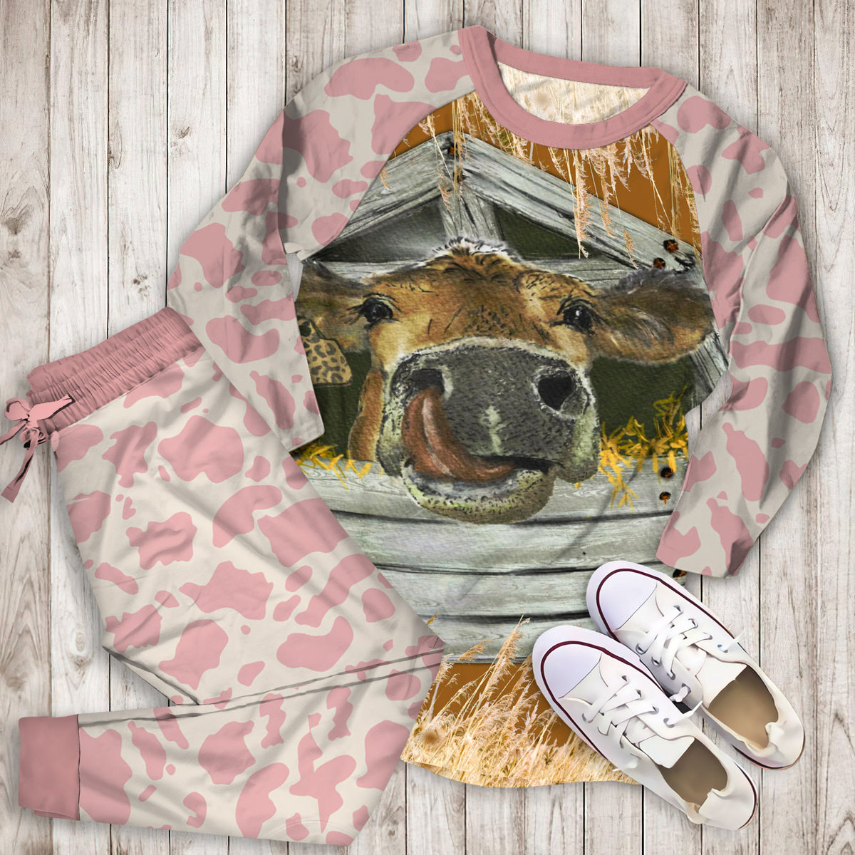Cow Pajama Set |Sleepwear Pjs Sets | Raglan Shirt Pants Set