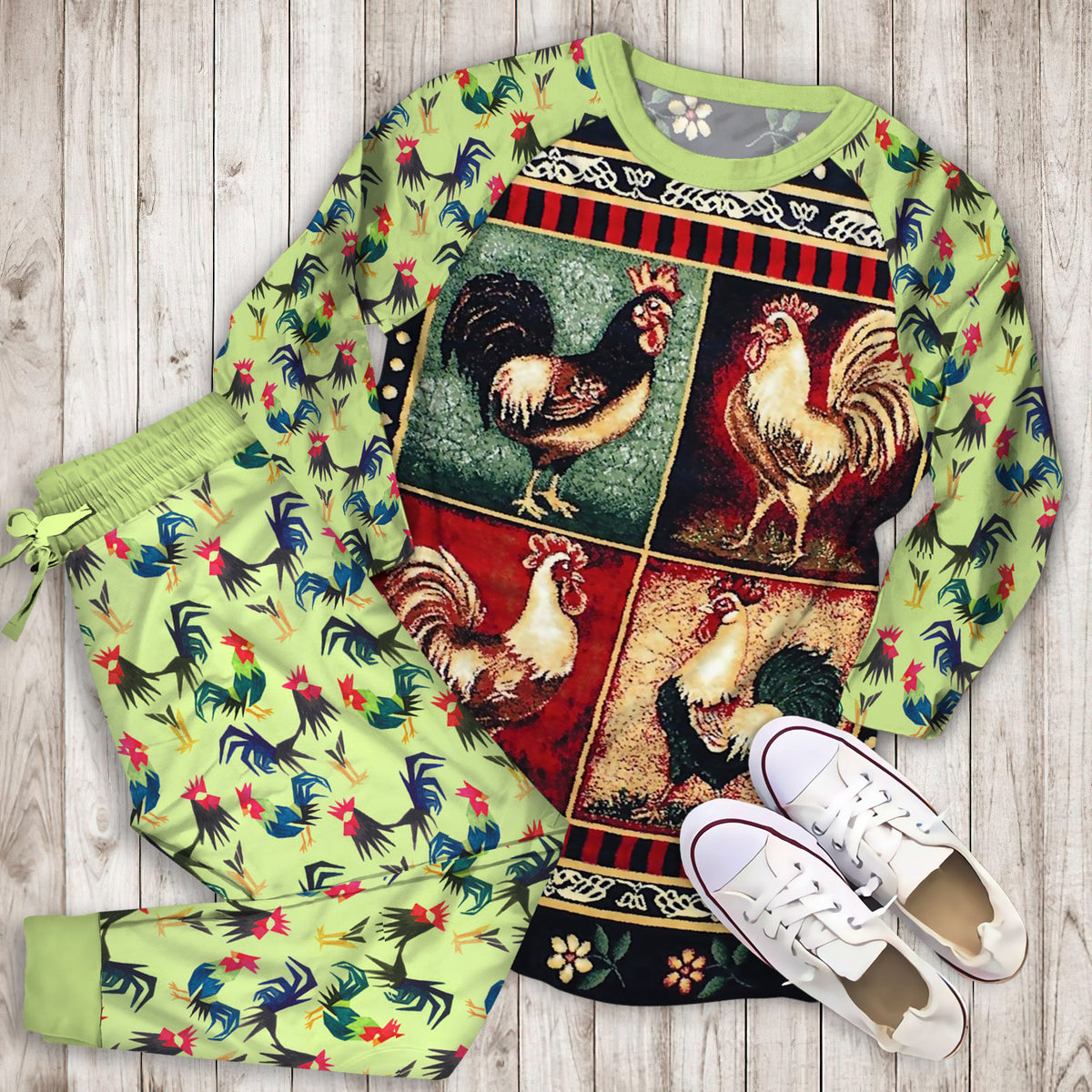 Rooster Pajama Set |Sleepwear Pjs Sets | Raglan Shirt Pants Set
