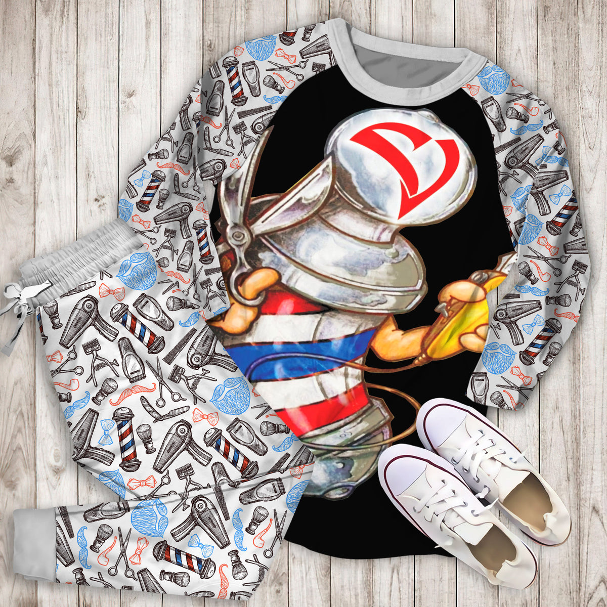Barber Pole Pajama Set |Sleepwear Pjs Sets | Raglan Shirt Pants Set